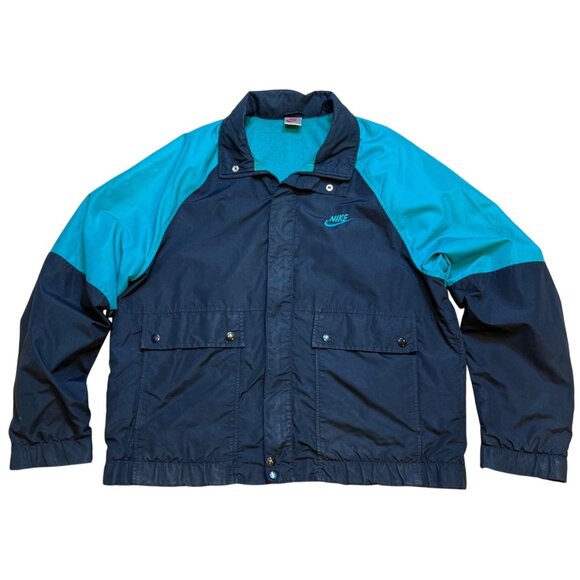 Vintage 80s 90s Nike Colorblock Jacket L Black/Teal Nylon Mens Retro Style
